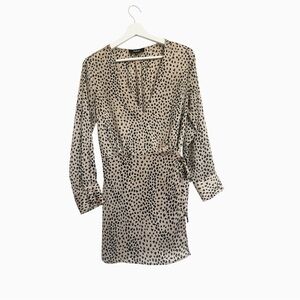 Aakaa Brown Tan Long Sleeve Wrap Dress